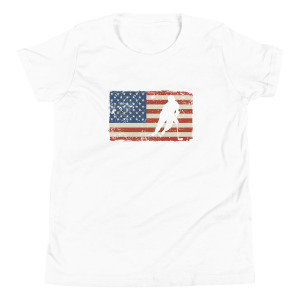 American Flag Patriotic Hockey Player Youth Short Sleeve T-Shirt - Patriotic Ice Hockey Apparel for Kids